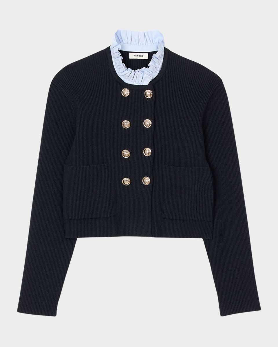 William Rib-Knit Ruffled Collar Cardigan